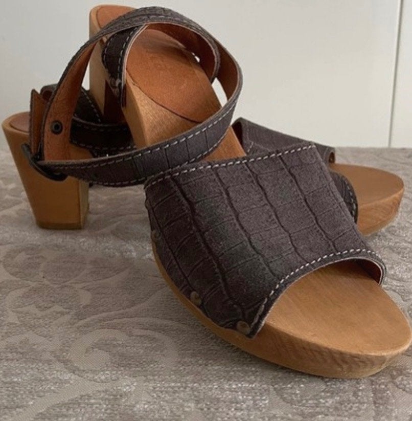 Sanita echt leren grijs blauwe clogs klompen maat 37, Nieuw, Sanita, Grijs, Sandalen of Muiltjes