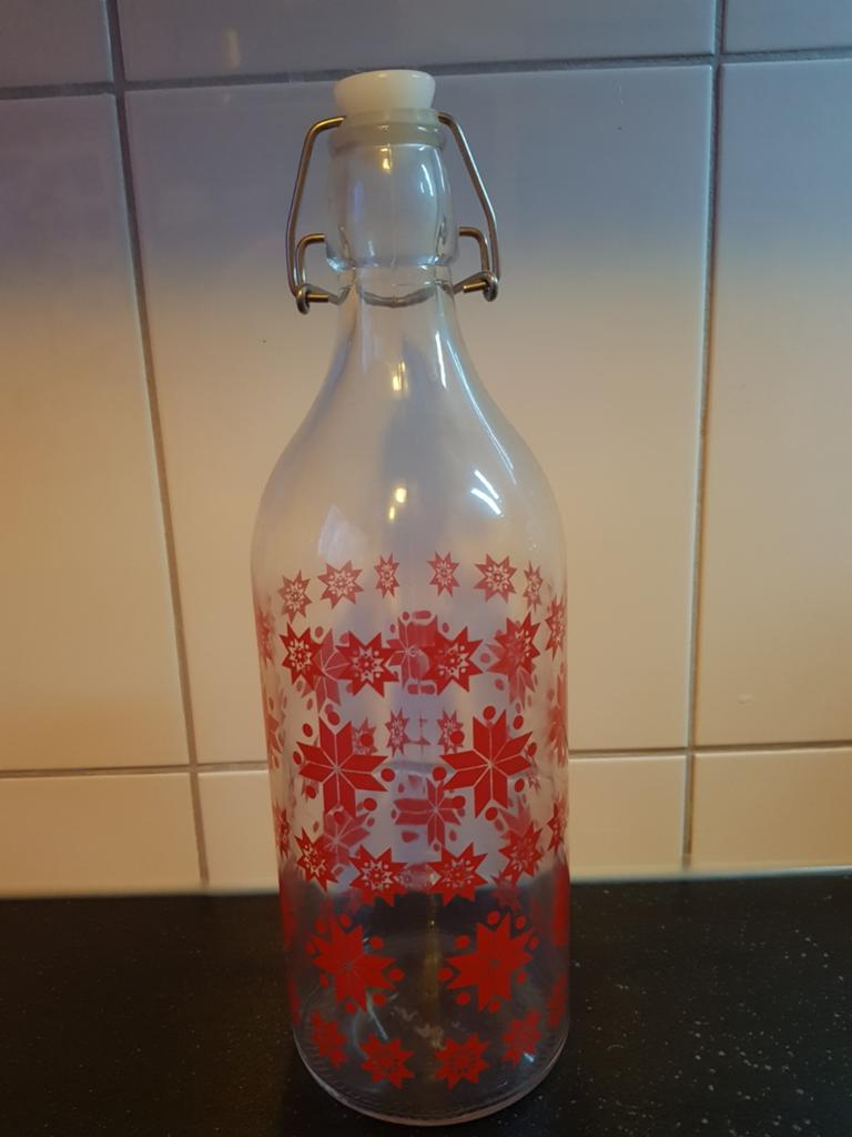 IKEA Beugelfles 1L – feestelijk rood winter/kerst patroon, Ophalen of Verzenden