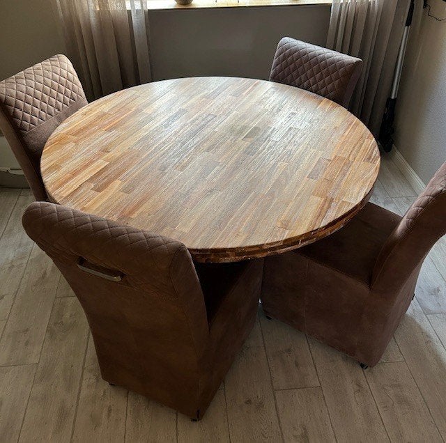 Landelijke Eettafel set rond 130cm, Ophalen, Rond, Vier personen, Overige houtsoorten