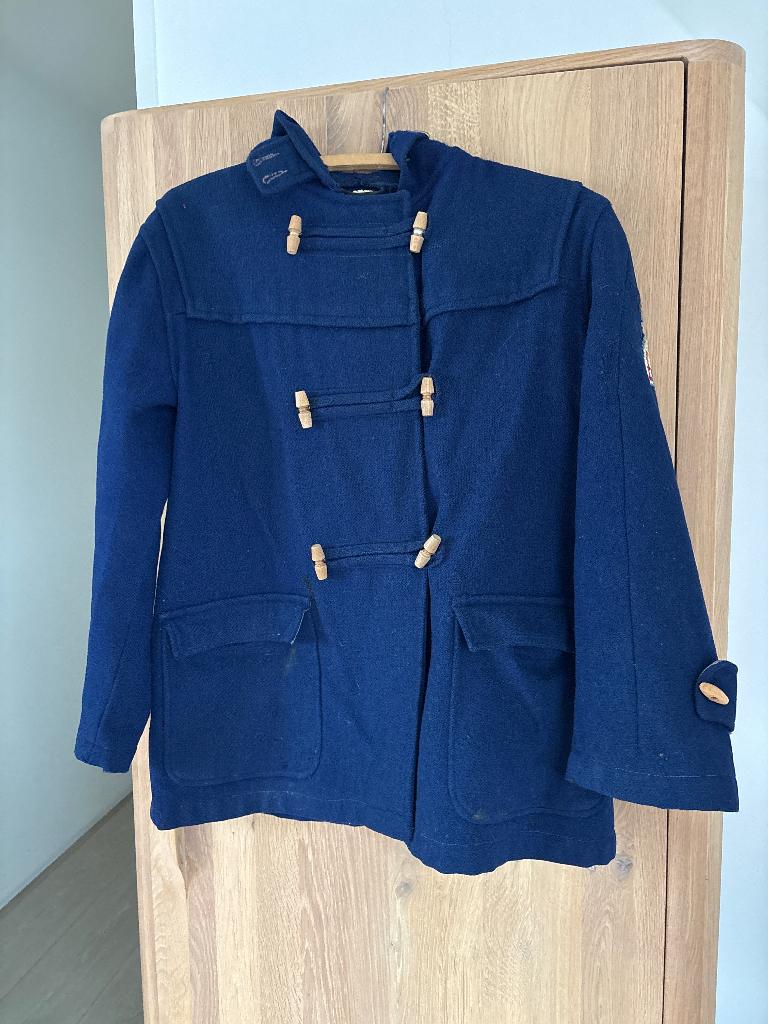 Vintage houtje touwtje jas, Ophalen of Verzenden, Gedragen, Blauw