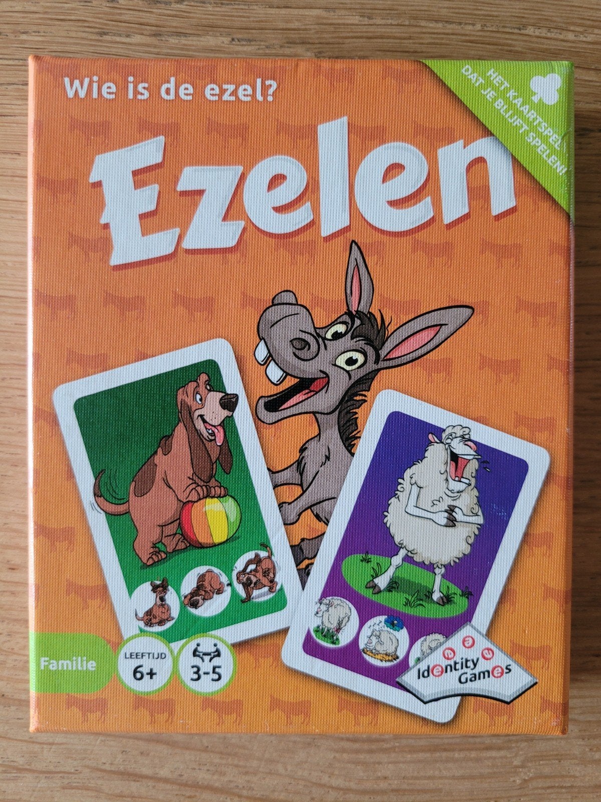 EZELEN, Identy Games, kaartspel 3-5 spelers, COMPLEET, ZGAN!, Hobby en Vrije tijd, Ophalen of Verzenden, Zo goed als nieuw