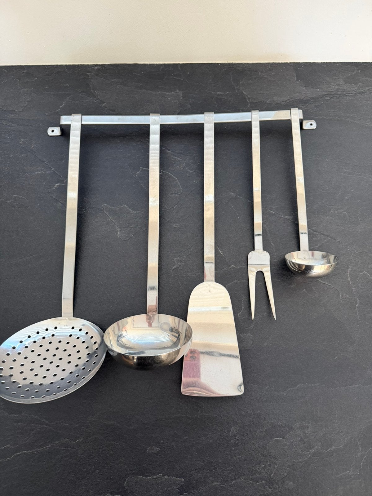 Vintage RVS  / Keukengerei-set met Wandrek  (Inox 18/8), Ophalen of Verzenden, Rvs of Chroom