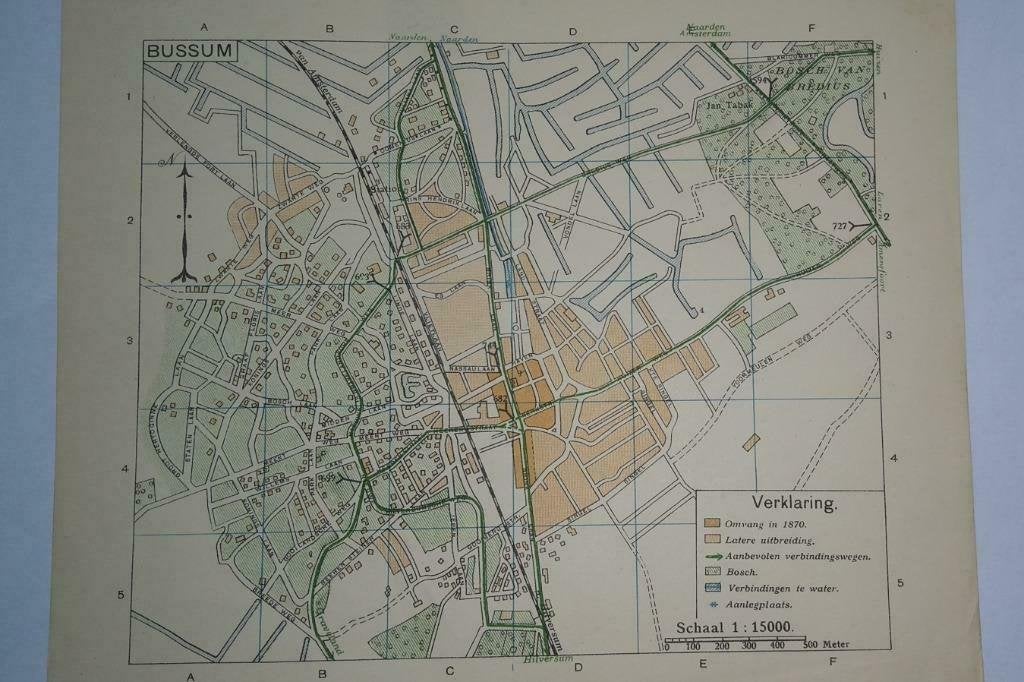 11 / Bussum  plattegrond in 4 kleuren Litho 1917, Antiek en Kunst, Ophalen of Verzenden