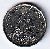 25  cent  1987  East Caribian States. km. 15 ( 0,35 ), Ophalen of Verzenden, Noord-Amerika, Losse munt