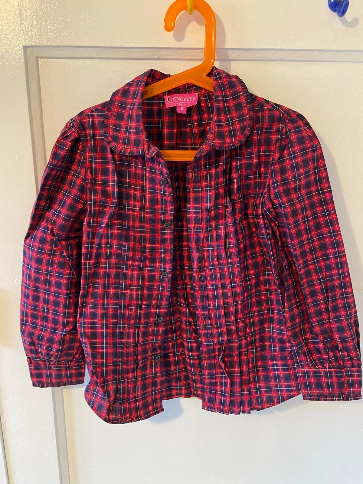Geruit overhemd Concrete Girls - rood/blauw - maat 6, Kinderen en Baby's, Kinderkleding | Maat 116, Ophalen of Verzenden, Gebruikt