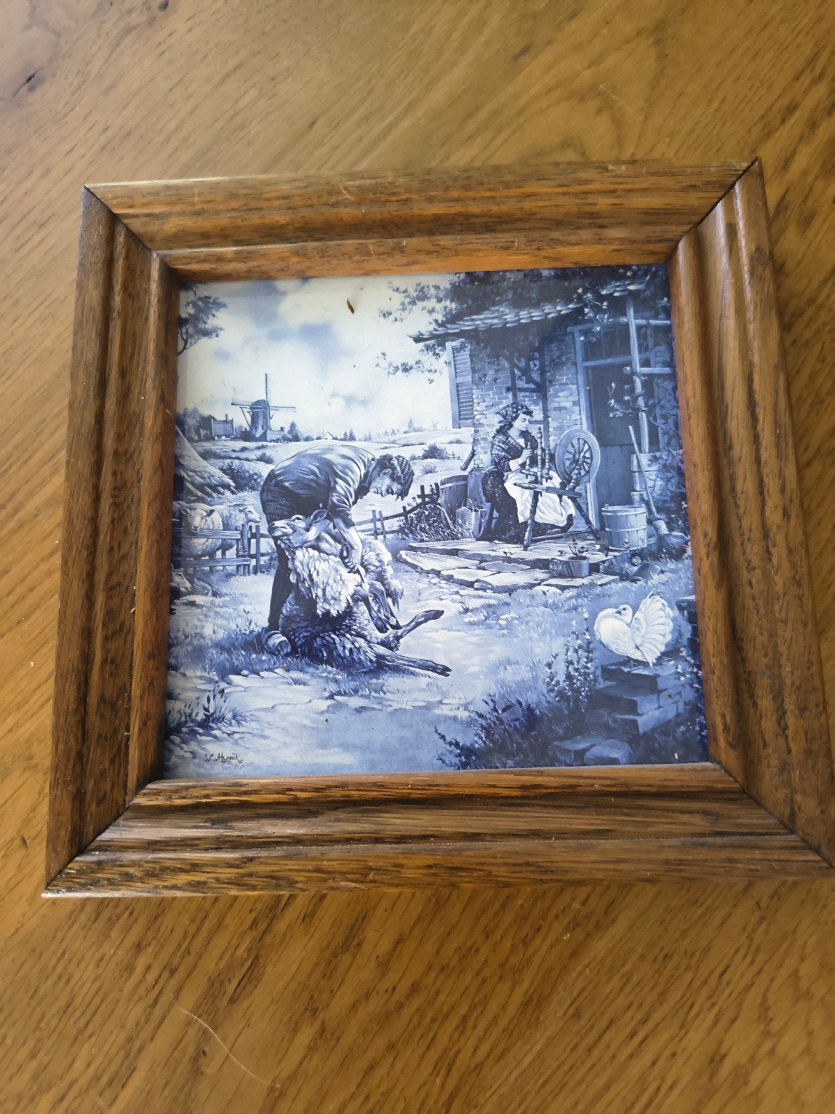 Delfts blauw tegeltableau in houten lijst, Ophalen of Verzenden