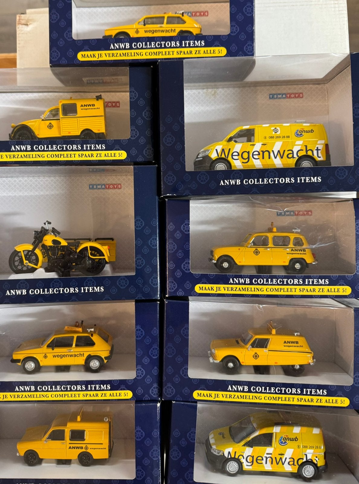9 stuks ANWB model auto’s Tematoys zijspan motor, Ophalen of Verzenden, Nieuw, Auto