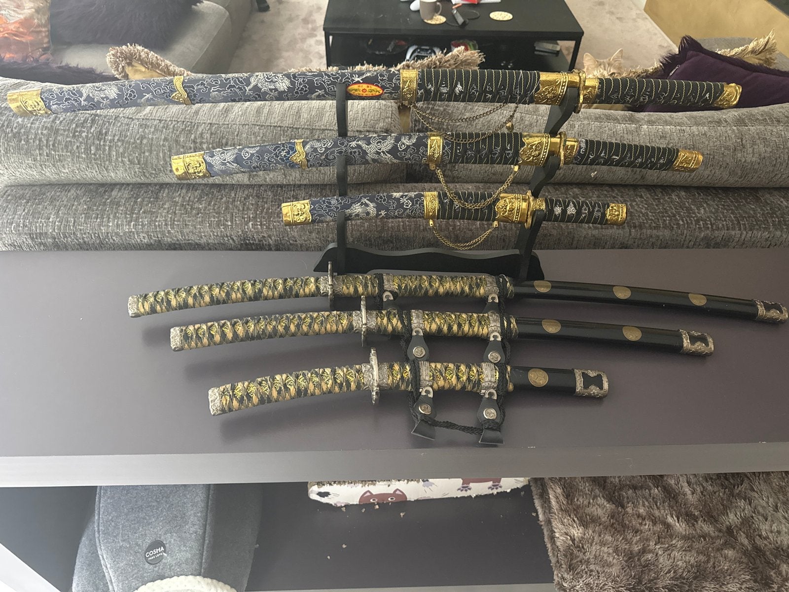 Set van 6 decoratieve katana's met standaard, Ophalen of Verzenden, Zo goed als nieuw