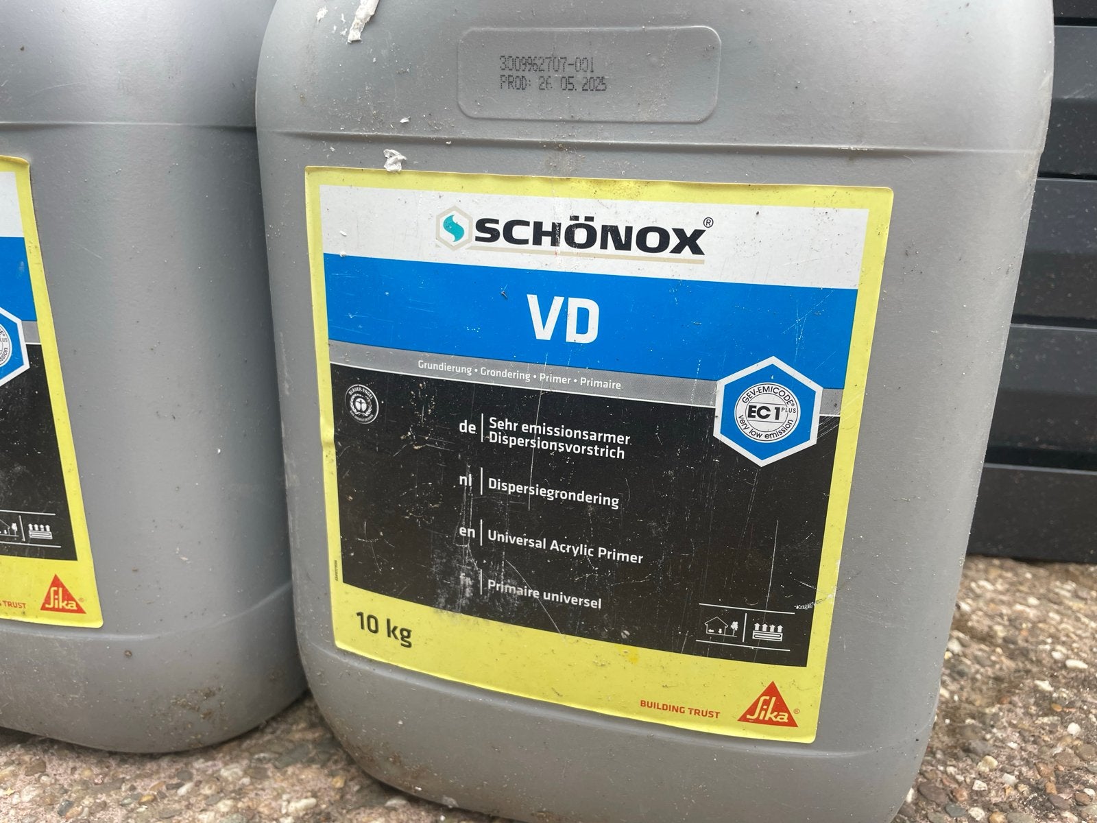 4x Schönox VD primer 10 kg – nieuw/ongeopend, Ophalen, Nieuw, 10 tot 15 liter, Grijs