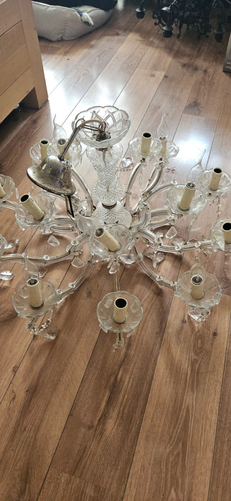 Opknapper: Grote 15-armige kroonluchter van glas, Ophalen, Gebruikt, Klassiek, Vintage, Barok, E14 (klein)