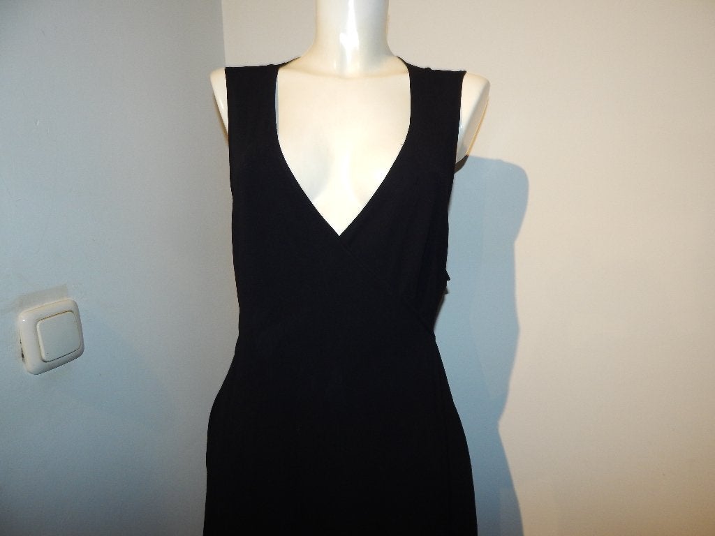 Oska zwarte wrapdress overslag jurk diepe v hals mt 40, Maat 38/40 (M), Verzenden, Zwart, Zo goed als nieuw
