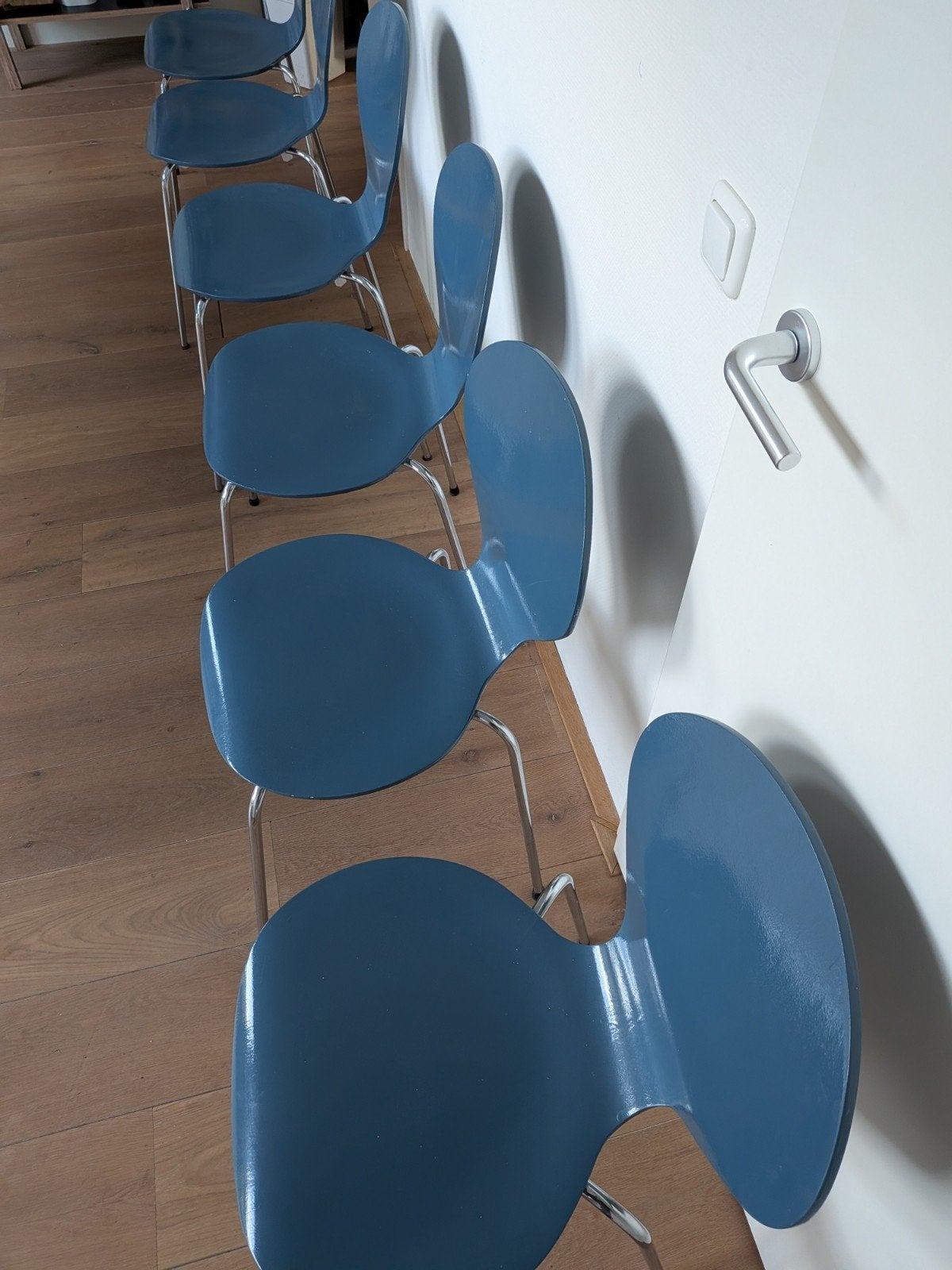 6 Danerka Vlinderstoelen Deens design, Huis en Inrichting, Ophalen, Gebruikt, Blauw, Vijf, Zes of meer stoelen