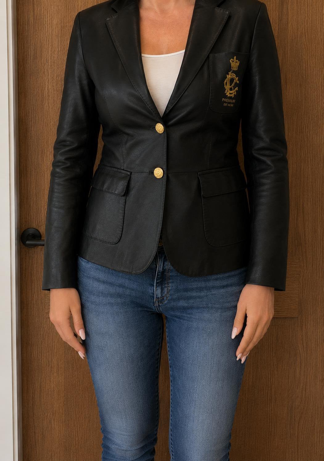 Ralph Lauren leren blazer dames M blue label, Maat 38/40 (M), Zwart, Nieuw, Ophalen of Verzenden