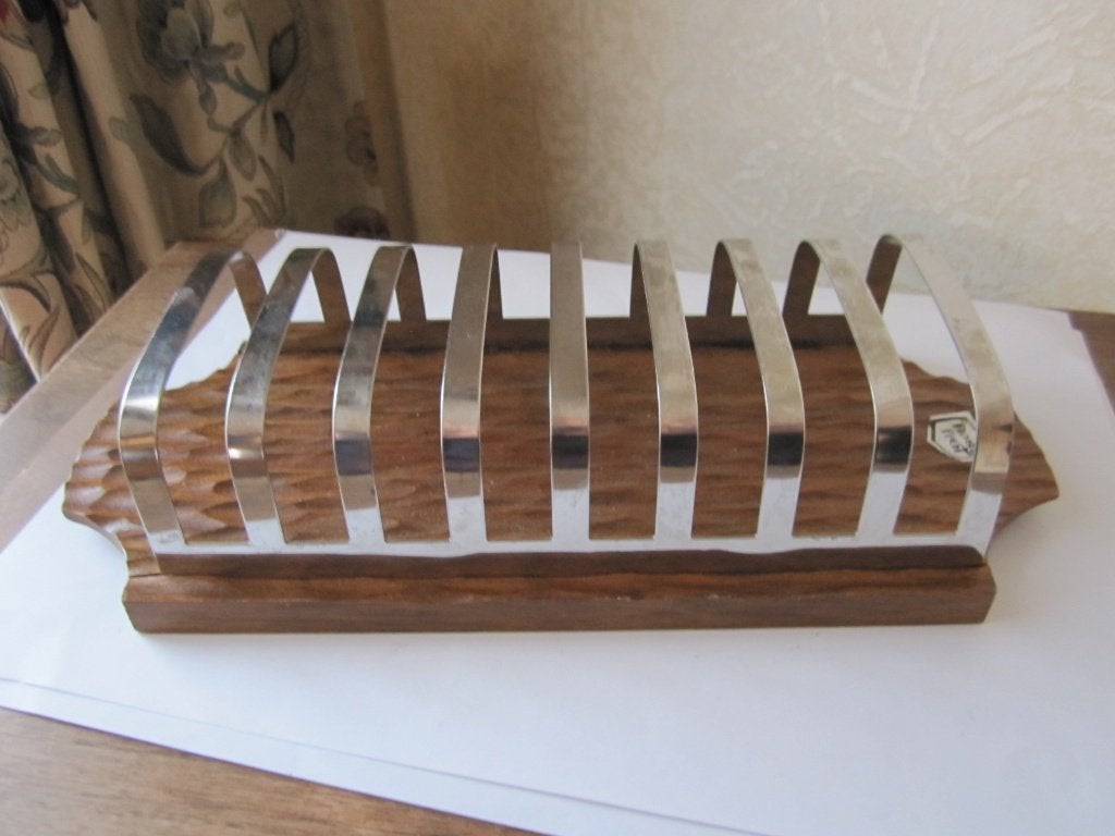 Vintage Edelstahl Rostfrei toastrack op teak hout, Huis en Inrichting, Overige typen, Verzenden, Zo goed als nieuw, Hout