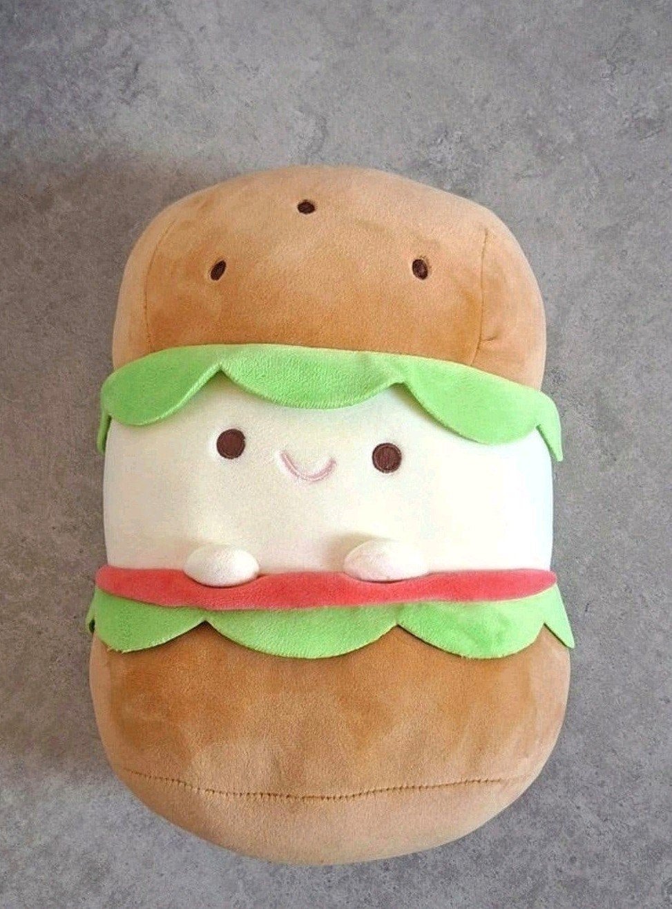 Squishmallow hamburger knuffel ZGAN, Ophalen of Verzenden, Zo goed als nieuw, Wasbaar, Middelgroot (20 tot 80 cm)