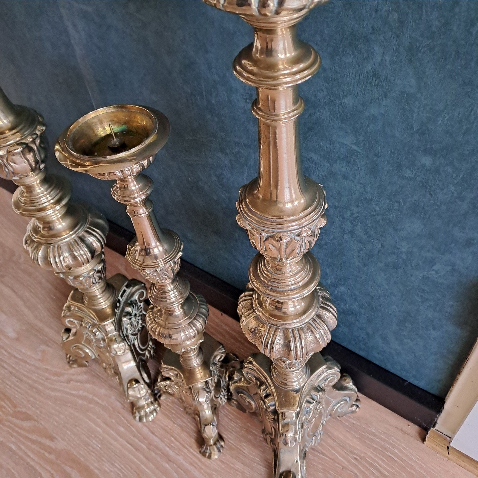 Antieke 3 dlg. Kerk kandelaren., Antiek en Kunst, Ophalen