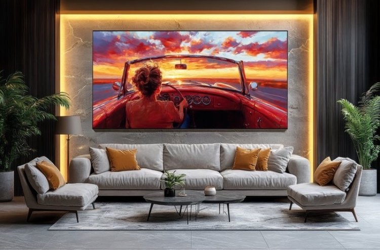 Prachtig groot schilderij, Antiek en Kunst, Kunst | Schilderijen | Modern, Giclée, Gesigneerd, Textiel, Ophalen