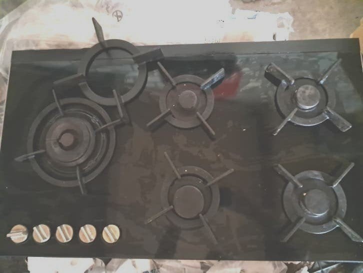 Atag 5 pits inbouw gaskookplaat op glas  90 bij 52 cm, Ophalen, Inbouw, Gas, 5 kookzones of meer
