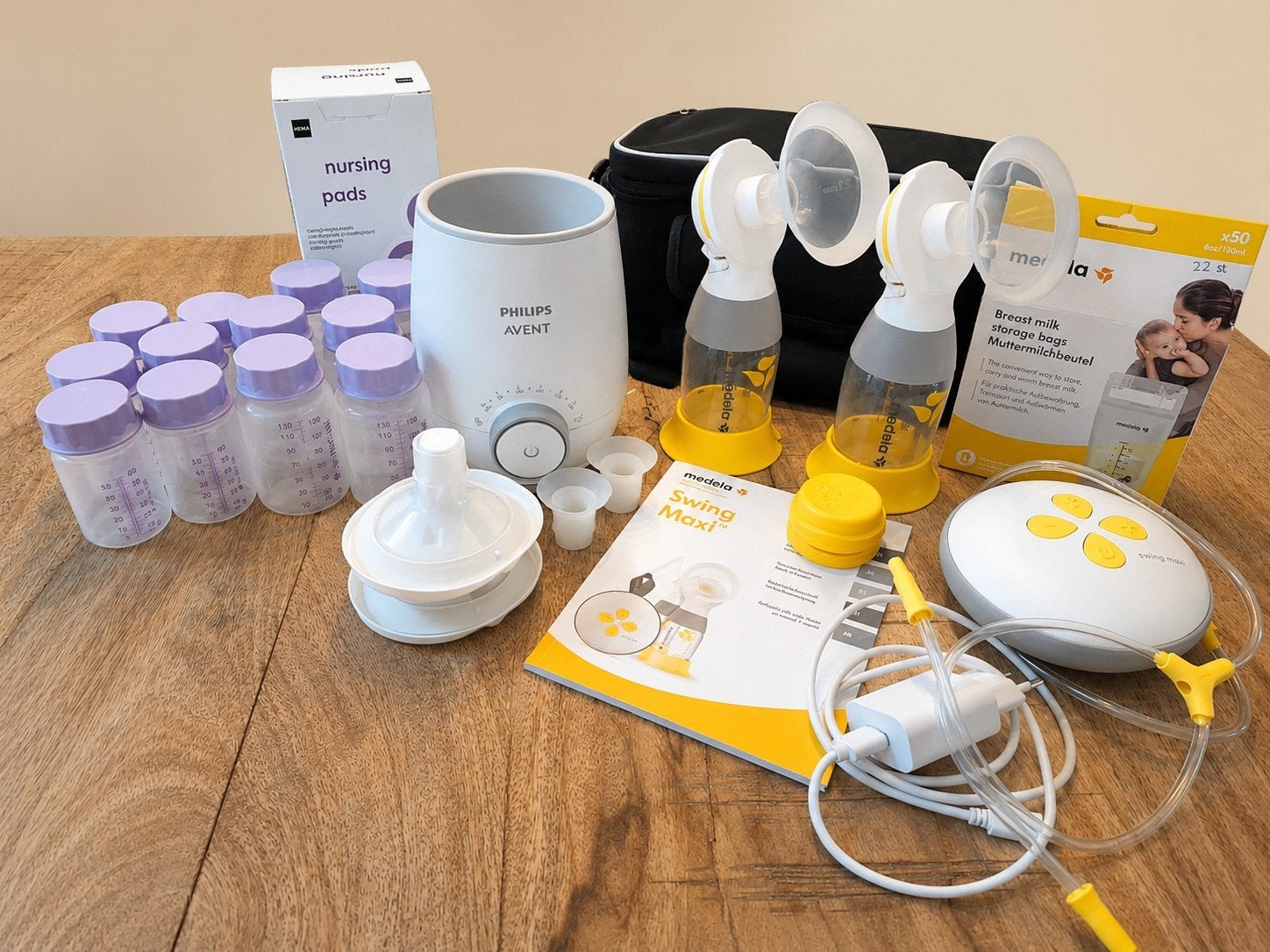 Medela Swing Maxi dubbele borstkolf met Philips Avent, Medela, Borstkolf, Zo goed als nieuw, Inclusief tas