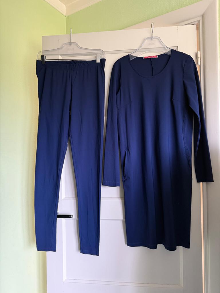 Donnadue Disenjo Jurk met bijpassende Legging - Maat L, Blauw, Maat 42/44 (L), Ophalen of Verzenden, Zo goed als nieuw