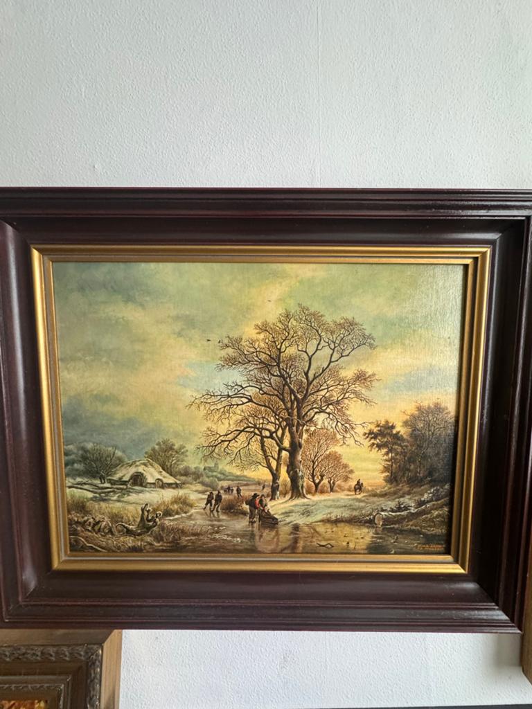 Winterlandschap schilderij Emil Luyb (naar J.B. Klombeck), Antiek en Kunst, Kunst | Schilderijen | Klassiek, Ophalen of Verzenden