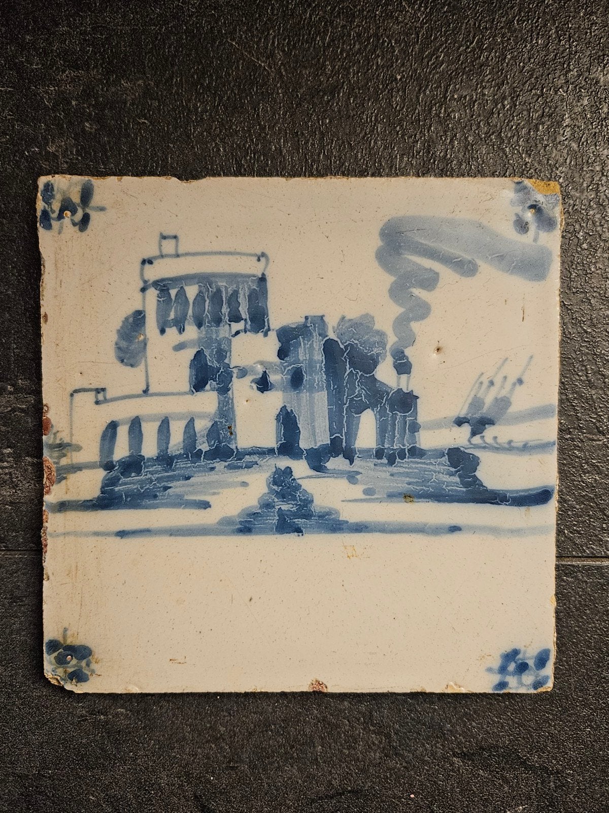 Antieke Delfts Blauwe Tegel met Landschap, Ophalen of Verzenden