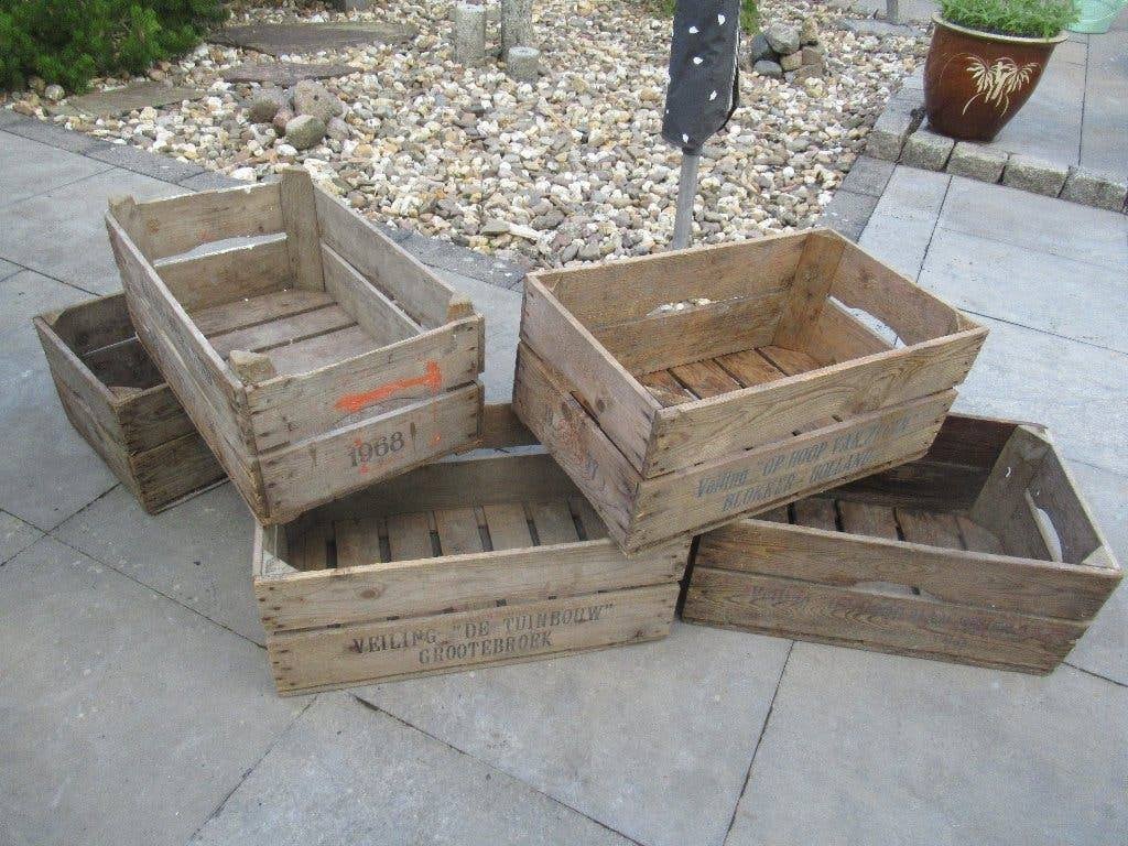 Vintage houten groente kisten kratten Veiling tuinbouw Hem, Huis en Inrichting, Woonaccessoires | Kisten, Ophalen, Gebruikt, 50 tot 100 cm