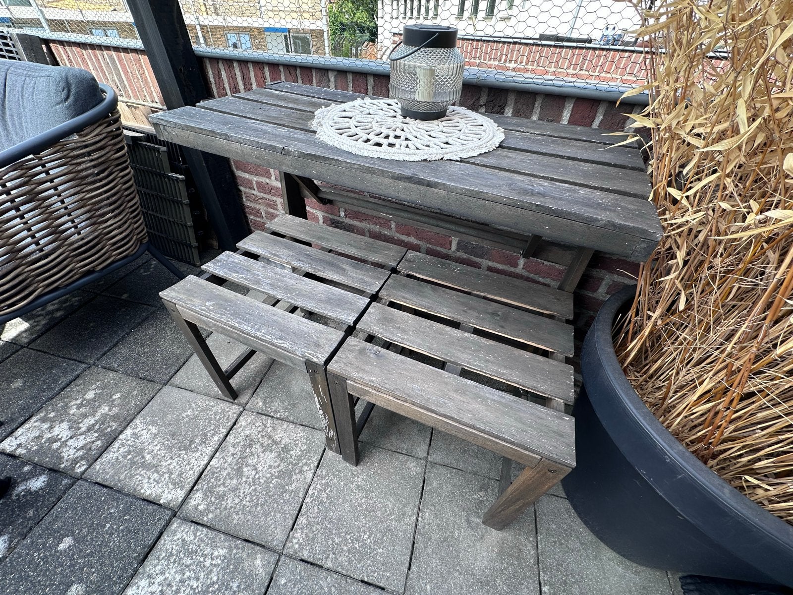 Houten balkonset voor balkon of kleine ruimte, Ophalen, Gebruikt, Rechthoekig, Hout