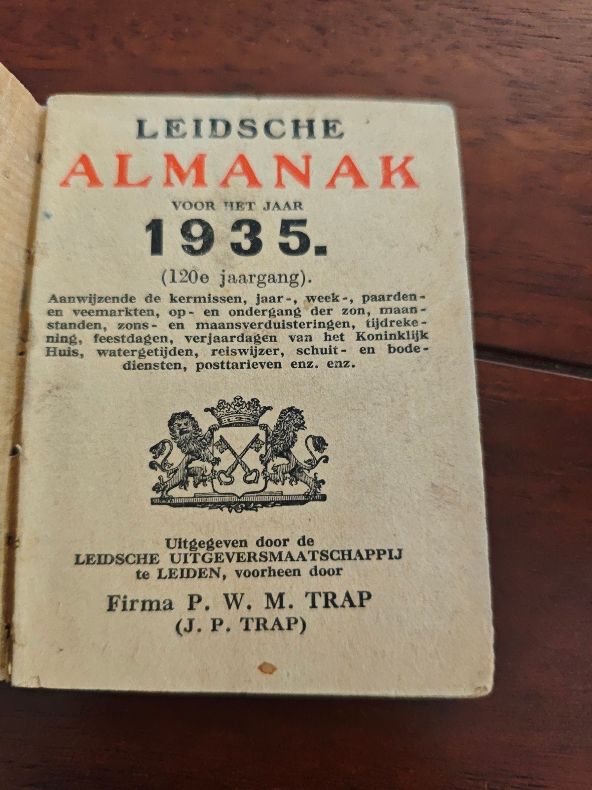 Leidsche Almanak 1935 - 120e jaargang (mist deel), Ophalen of Verzenden, Gelezen
