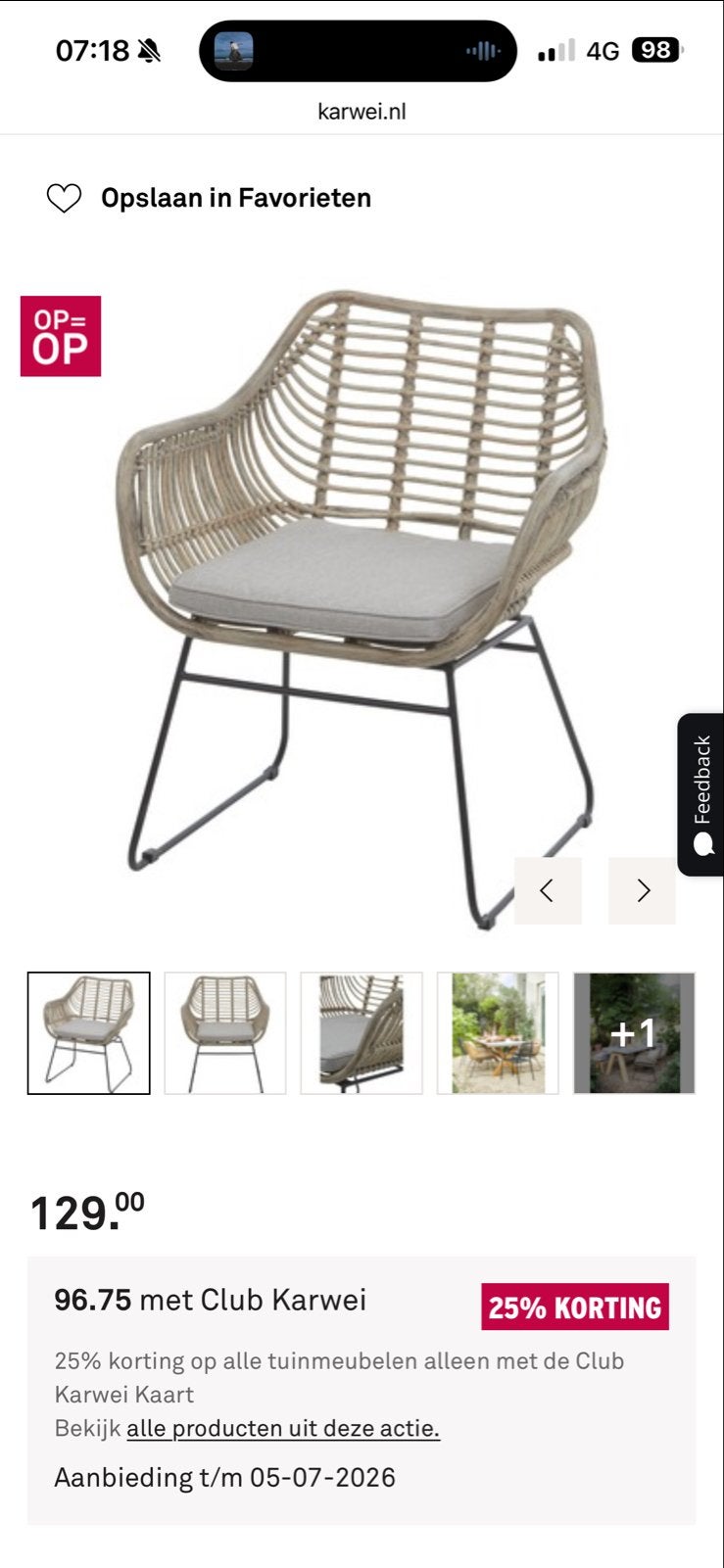 Stijlvolle Tuinstoel met Kussen - Zo goed als nieuw, Ophalen, Zo goed als nieuw, Wicker