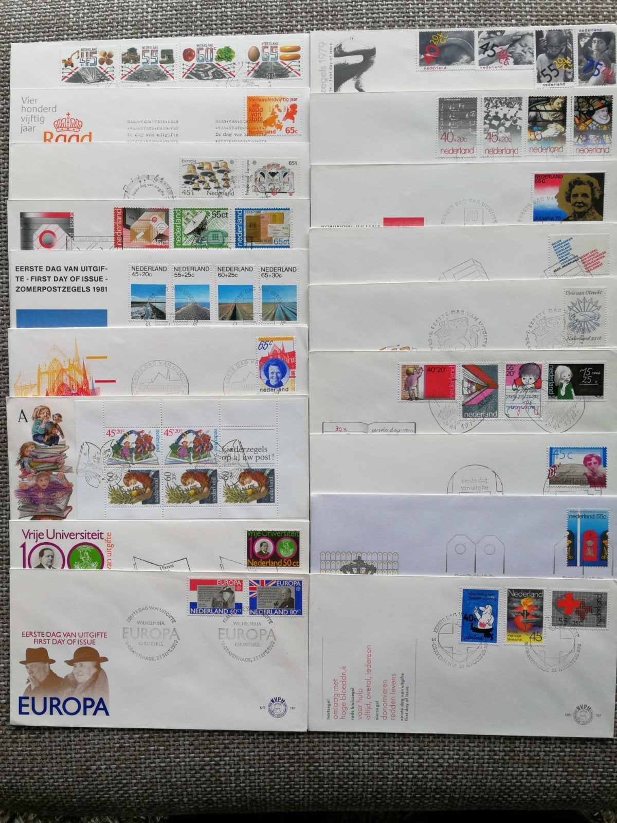 18 Eerstedagenveloppen Nederland FDC, Ophalen of Verzenden, Onbeschreven, Nederland
