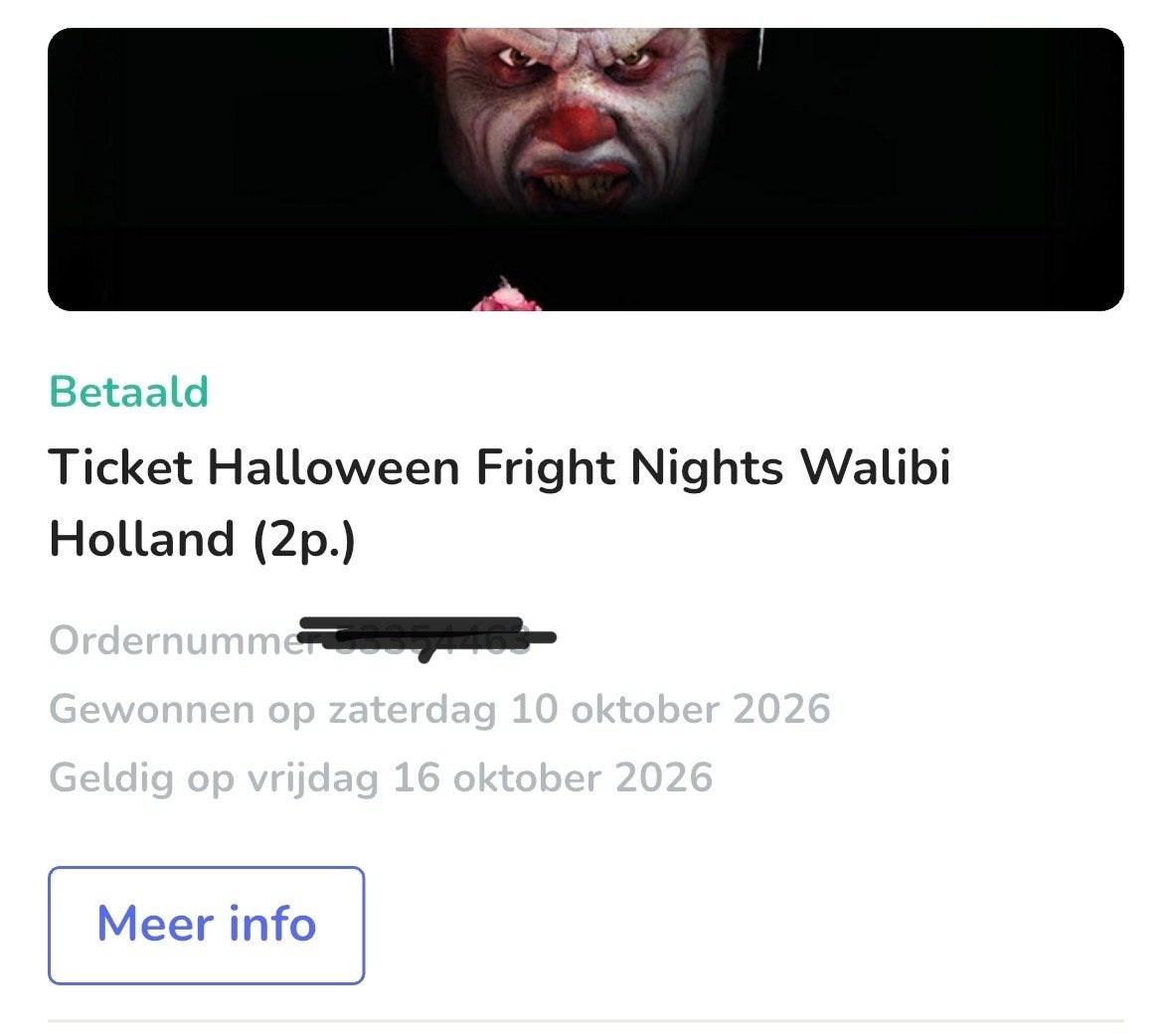 2x e ticket walibi fright night 16-10-2026, Twee personen, Arrangement, Ticket of Toegangskaart