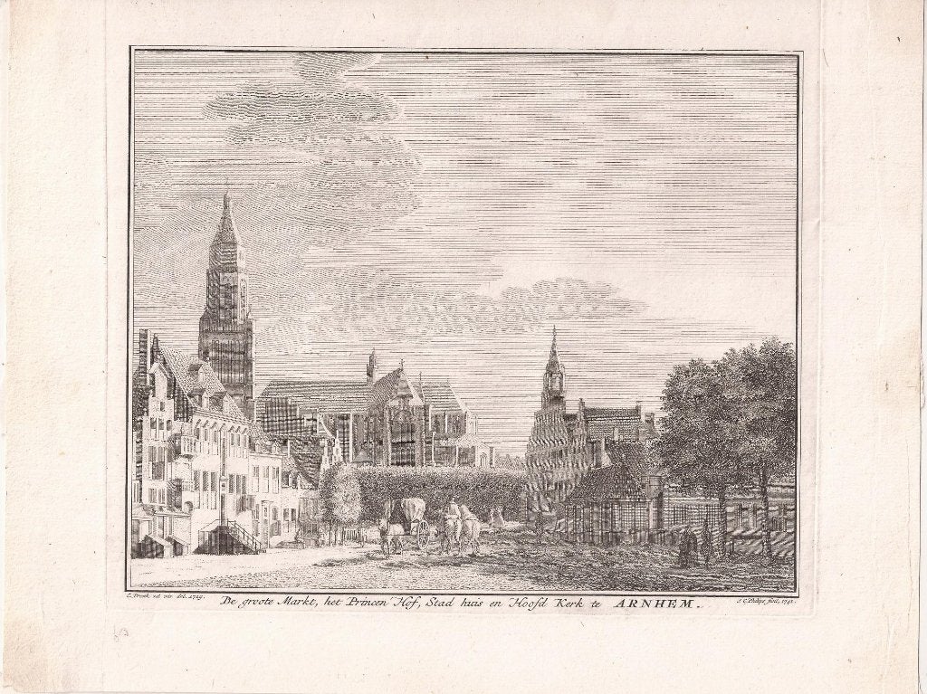 Arnhem De groote Markt, het Princen Hof, Stad huis en H 1741