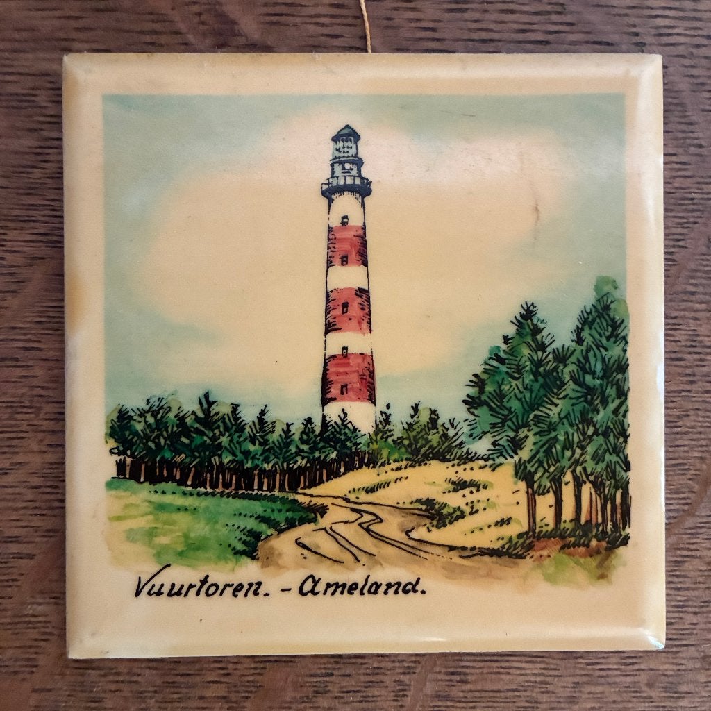 Vintage tegeltje Ameland vuurtoren Bornrif, Antiek en Kunst, Ophalen of Verzenden