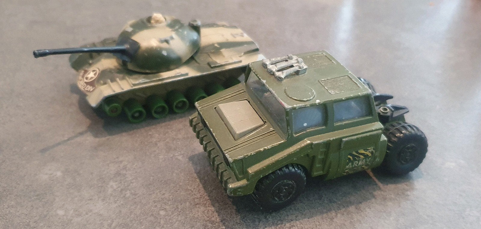 Matchbox Tank en vrachtauto/Trekker / Vintage Speelgoed 1974, Ophalen of Verzenden, Gebruikt