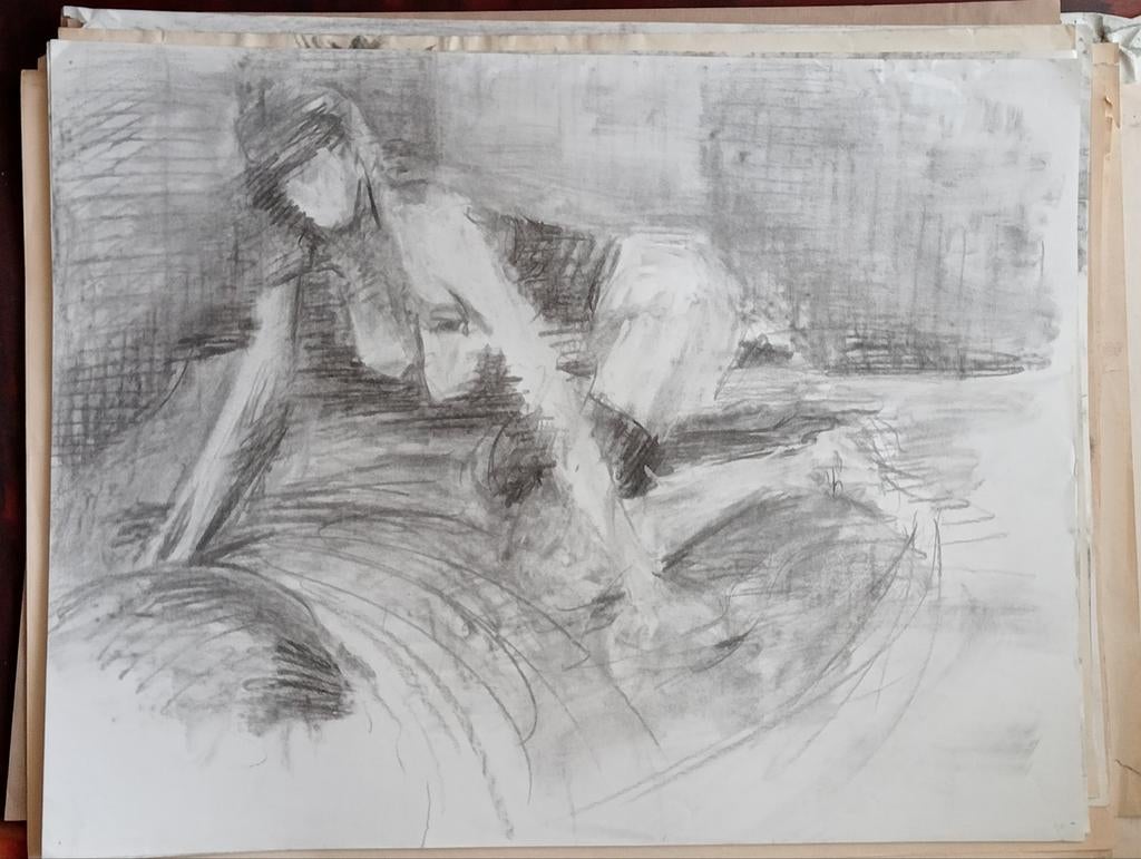 Houtskool tekening naakt erotiek circa 1990, Ophalen of Verzenden