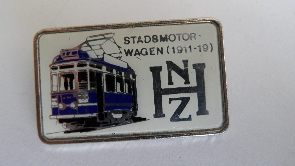 NZH stadsmotor-wagen Blauwe Tram 1911-1919 speld, Verzamelen, Verzenden, Gebruikt, Transport, Speldje of Pin