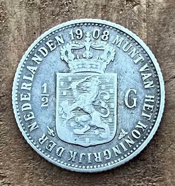 halve gulden 1908 Wilhelmina, Ophalen, ½ gulden, Zilver, Koningin Wilhelmina