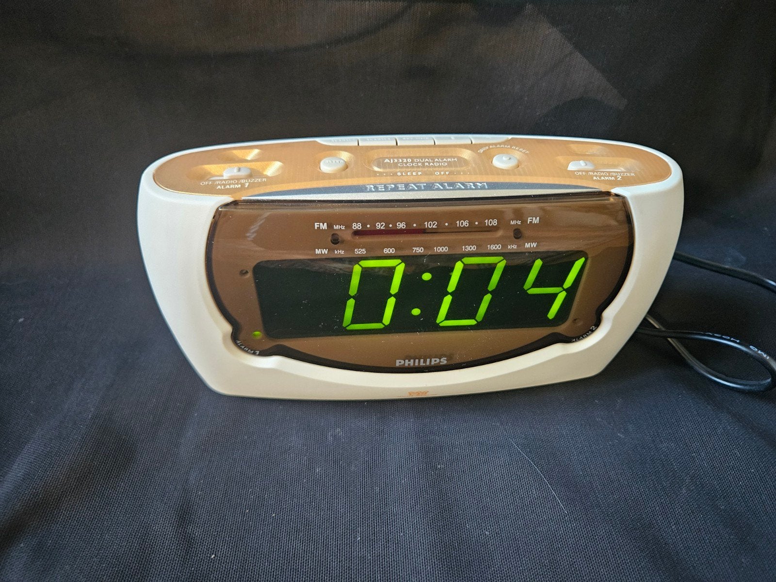 Vintage philips AJ3320 Dual Alarm Klokradio - Wit/Goud, Ophalen of Verzenden, Zo goed als nieuw, Radio