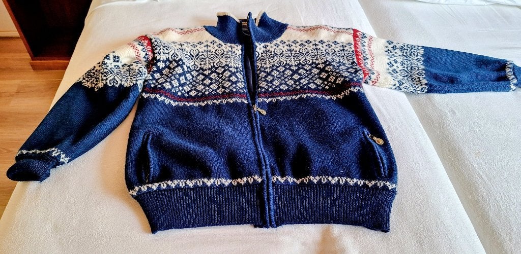 DIK NOORS VEST-TE GROOT GEKOCHT- GEVOERD-2 X GEDRAGEN- M L, Verzenden, Zo goed als nieuw, Maat 42/44 (L), Blauw