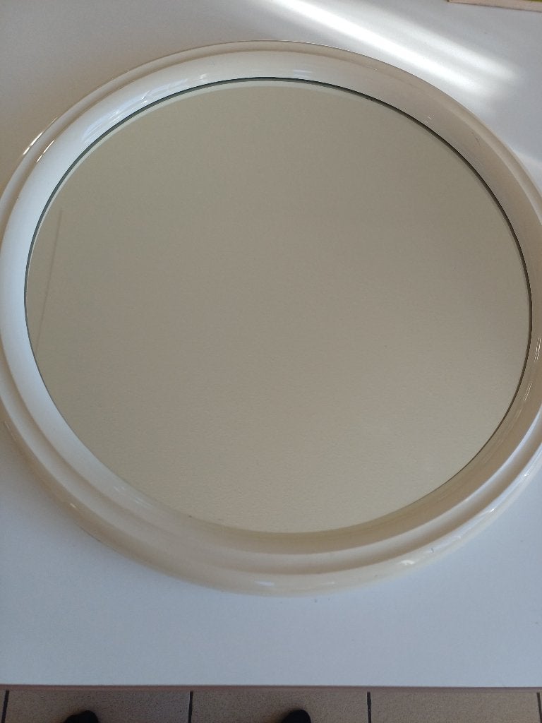 Vintage wit tiger spiegel rond, Huis en Inrichting, Woonaccessoires | Spiegels, Minder dan 50 cm, Gebruikt, Rond, Ophalen of Verzenden