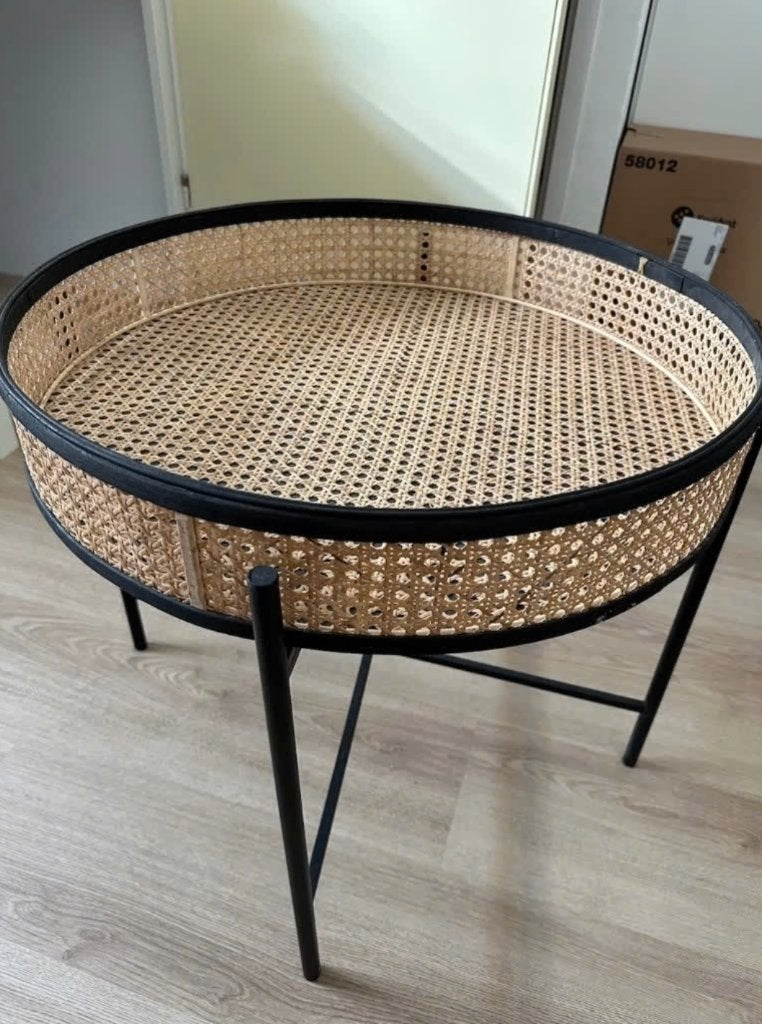 Ronde salontafel / bijzettafel met rotan vlechtwerk, Ophalen, 50 tot 100 cm, Overige materialen, Rond