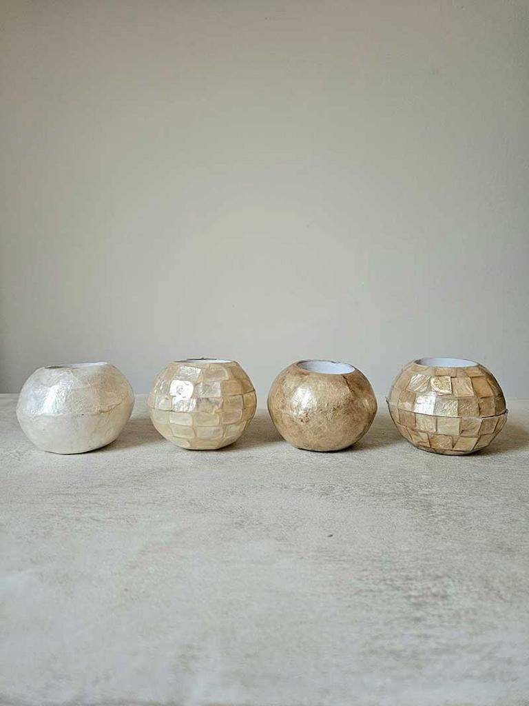 Capiz schelpen windlicht uit Bali, Wit, Ophalen of Verzenden, Tropical home, 6951nk