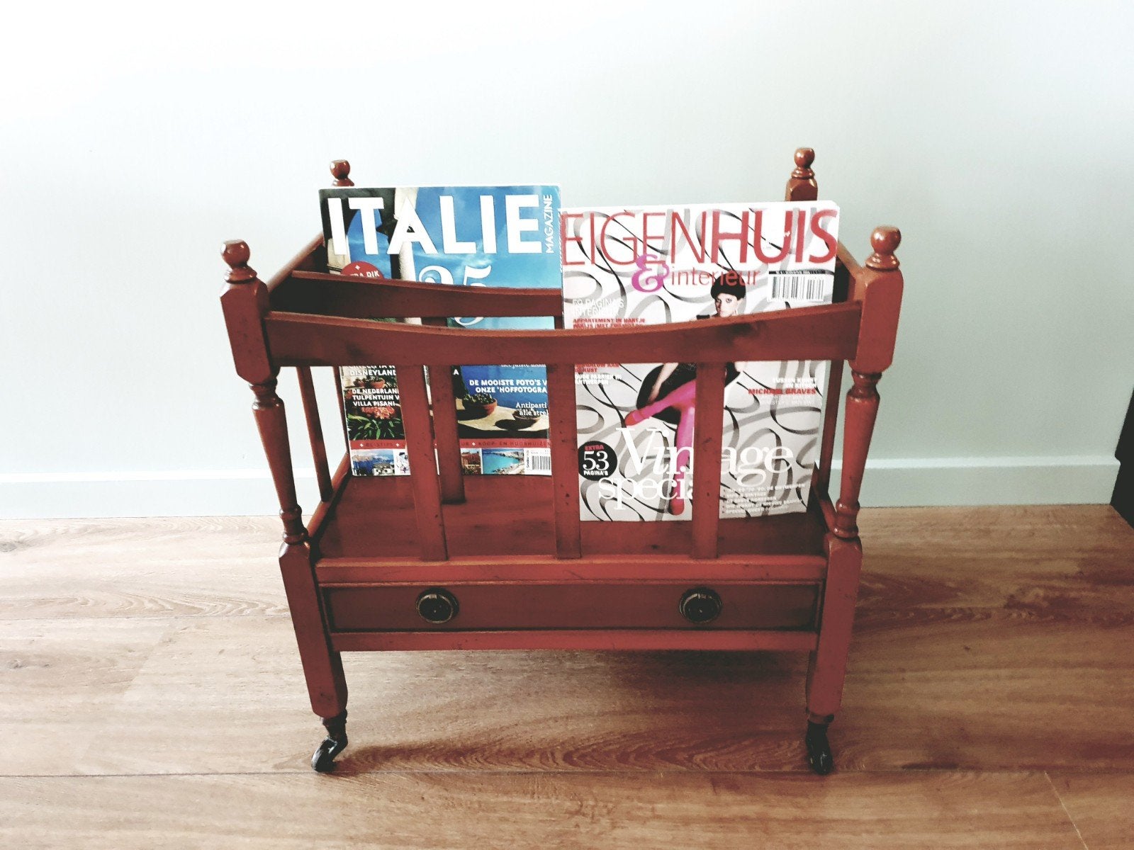 Vintage antieke canterbury lectuurbak elpees trolley, Ophalen