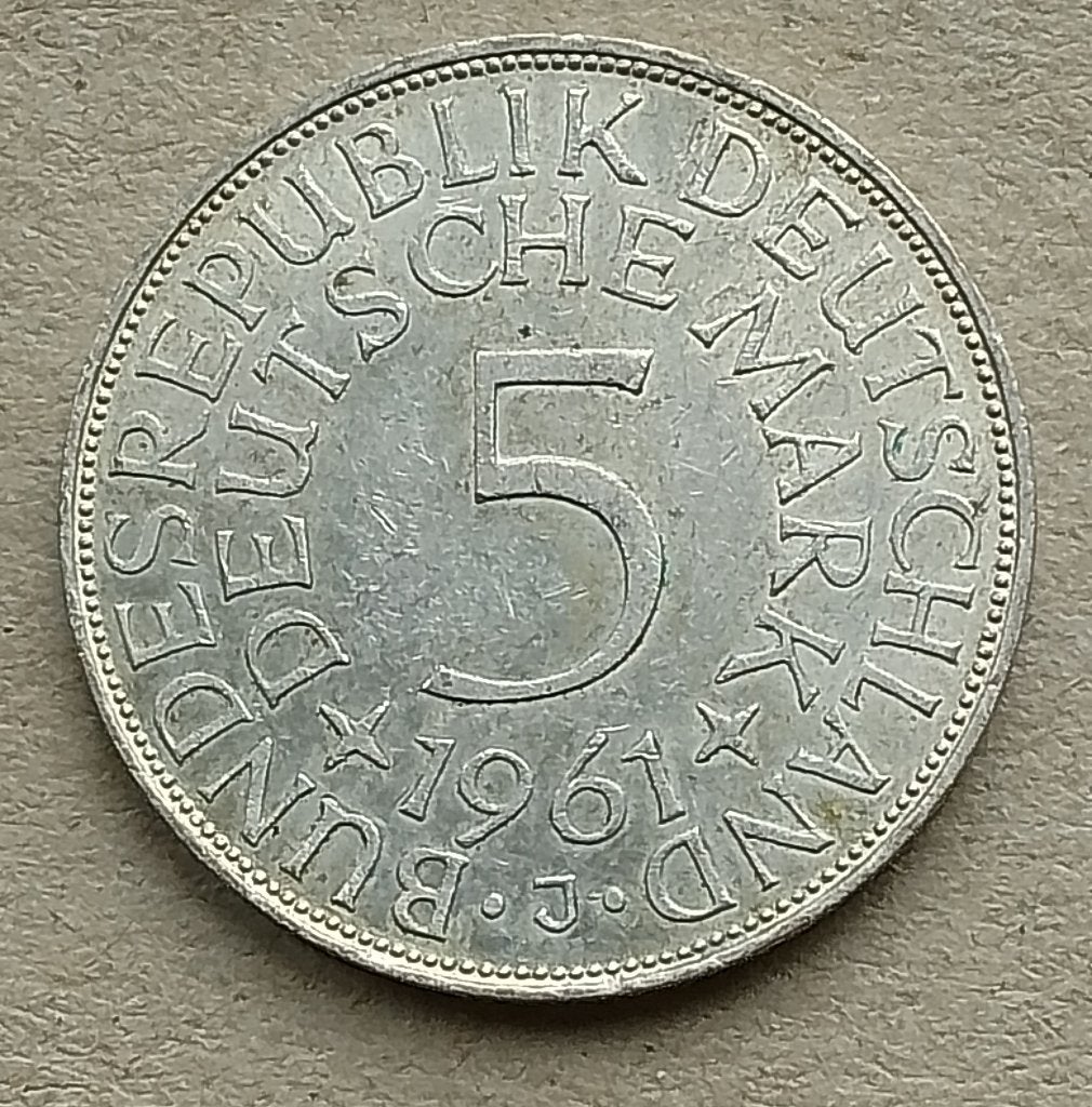 Duitsland, 5 mark 1961 J, Ophalen of Verzenden, Duitsland, Losse munt, Zilver