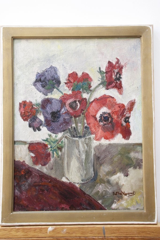 Stlleven met Anemonen, Bloemen, Ingelijst, Doek, Ophalen of Verzenden