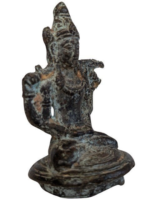 Oud bronzen Vishnu-beeldje – hindoeïstisch altaarbeeld, Gebruikt, 7 cm, Ophalen of Verzenden, Overige materialen