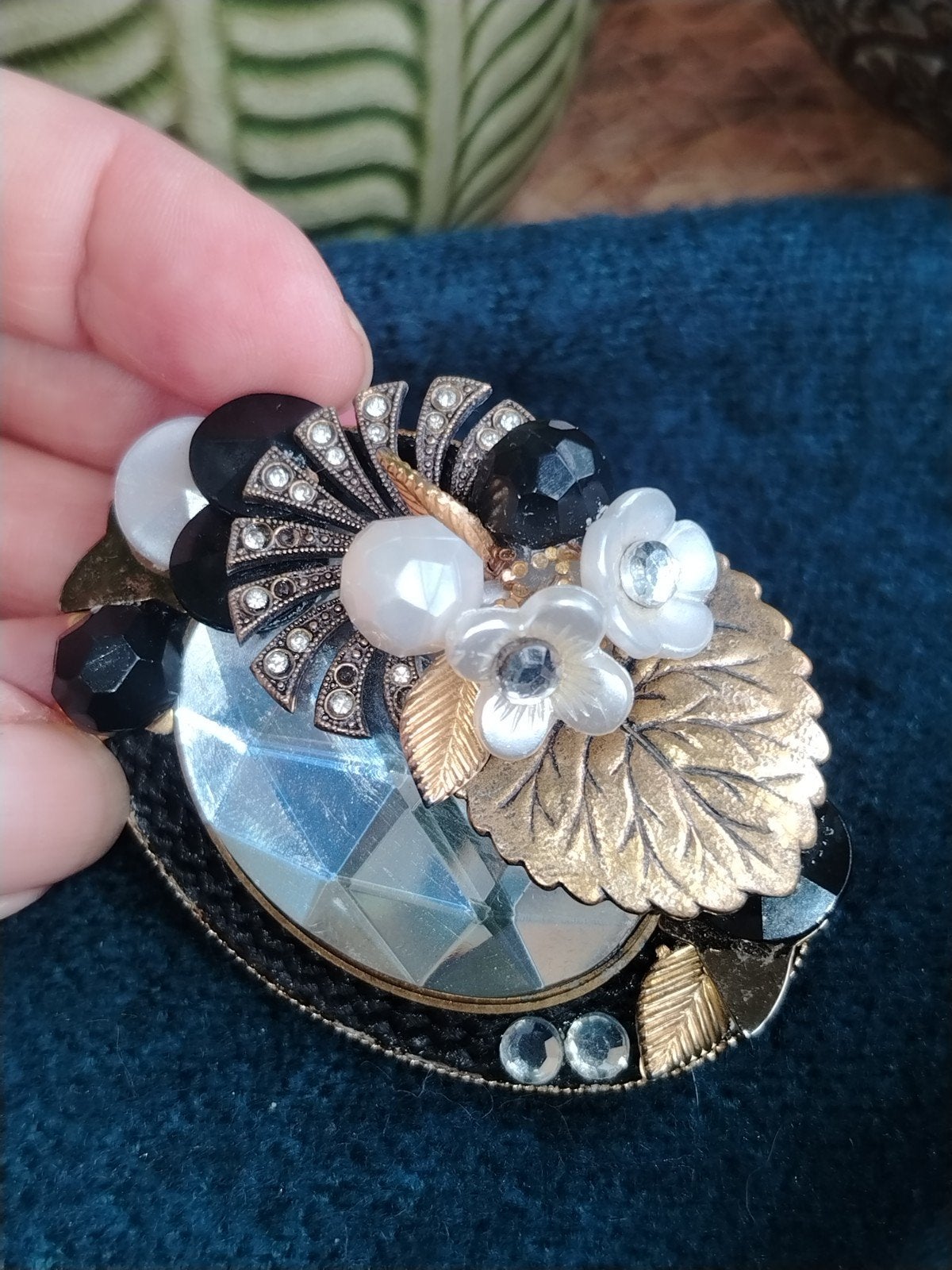 Vintage Broche met Kristallen en Parels, Sieraden, Tassen en Uiterlijk, Broches, Overige materialen, 4 tot 7 cm, Gebruikt, Overige kleuren