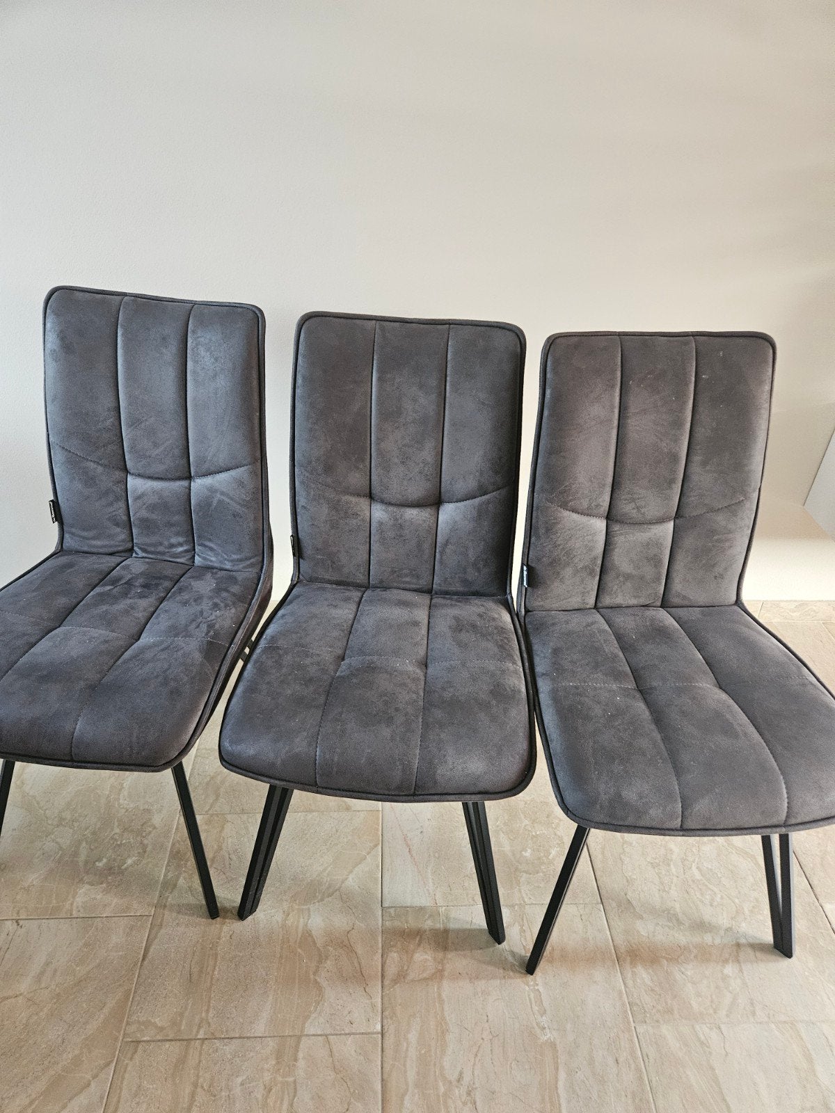 Set van 3 grijze eetkamerstoelen van Bommel, Huis en Inrichting, Ophalen, Gebruikt, Drie, Metaal