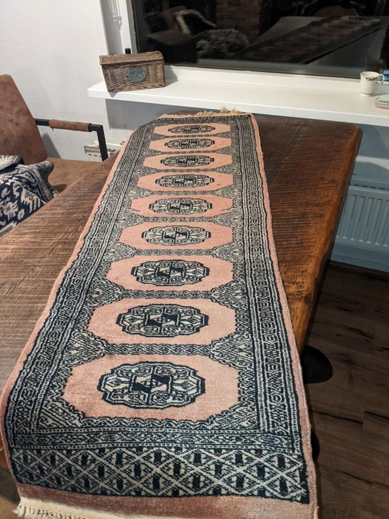 Buchara loper , vloerkleed, tafelkleed 158x49, Ophalen, Gebruikt, 200 cm of meer, 50 tot 100 cm